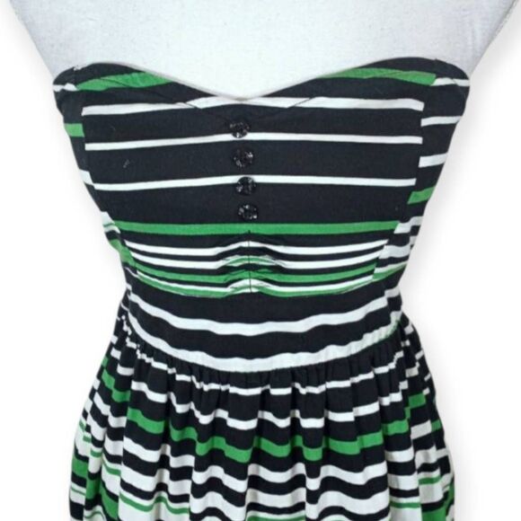 BEBOP GREEN, BLACK, & WHITE STRIPE STRAPLESS DRESS SZ.S EUC. - Picture 2 of 6